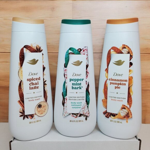 Dove Rare Set Spiced Chai Latte, Peppermint Bark, Cinnamon Pumpkin Pie Body Wash